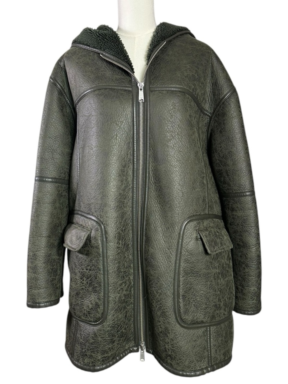 Free People Oversized Sherpa Hoodie Miller Vegan Chunky Jacket Coat Size Large - Picture 7 of 16